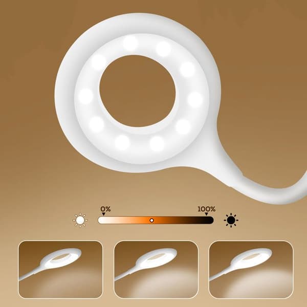 Skrivebordslampe - MAX EXCELL - Ring Lyse - LED Belysning - Berøringsbase - Fleksibel Arm Vit