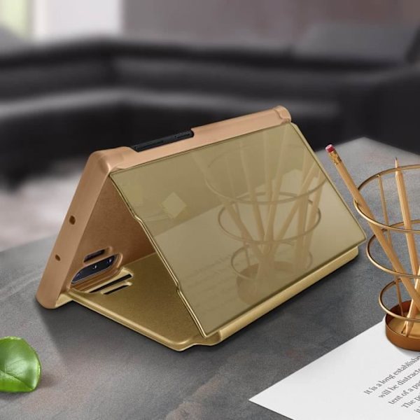 Hölster - Samsung - Galaxy Note 10 Plus - Transparent lock - Videostöd - Gul/guld Gult guld