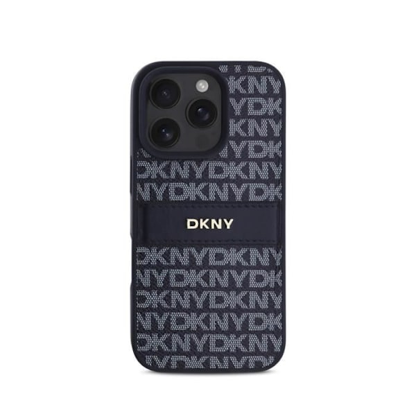 Coque för iPhone 16 Pro Max Repeat Pattern Tonal Stripe med Metalliserad DKNY-logotyp Blå Vit