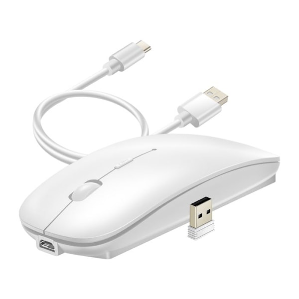 Langaton Bluetooth-hiiri ja Compact 2.4G USB Dongle Ladattava wiwu Valkoinen
