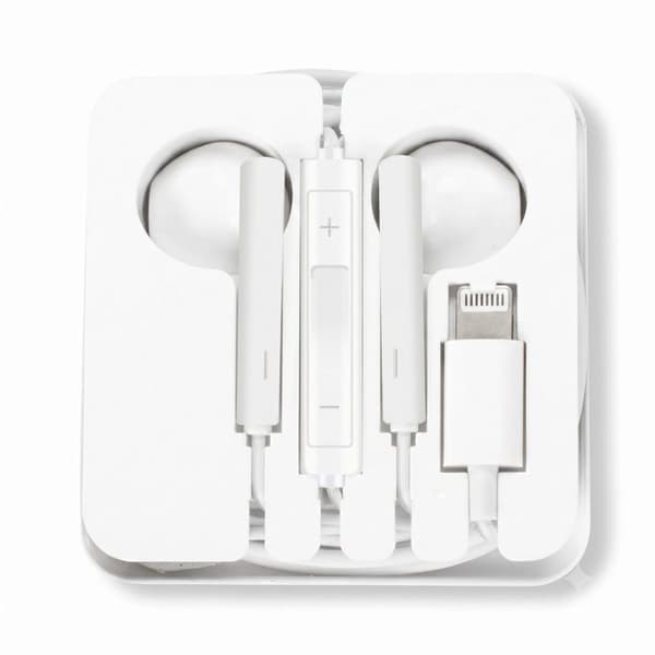 Trådade hörlurar för iPhone 8 Lightning med inbyggd mikrofon Vit Vit