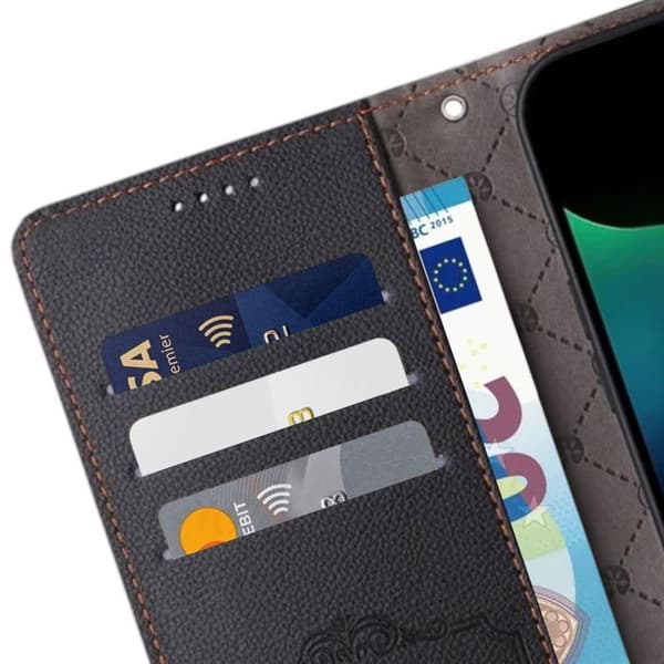 Etui til Xiaomi Redmi 17 Anti-RFID med håndledsrem og støtte i sort Svart