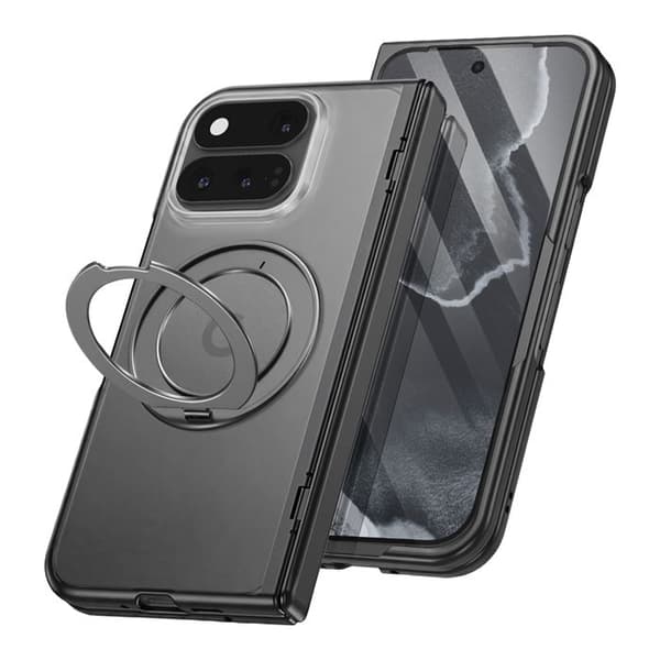Cover til Google Pixel 11 Pro Fold med Kickstand Ring og Tempered Glass Sort / Transparent Svart / Klar