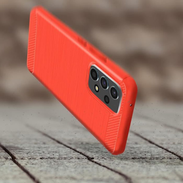 Samsung Galaxy A32 Skyddsfodral - Röd - Borstad koleffekt - Förstärkta hörn Röd