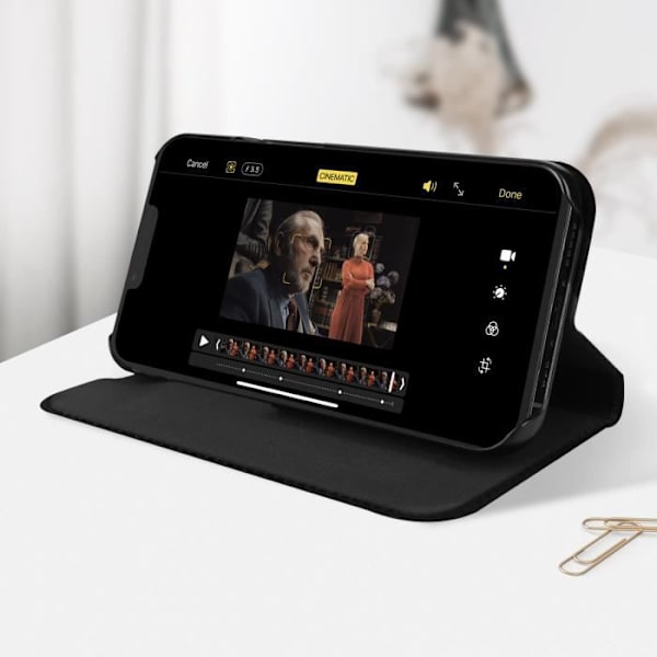 iPhone 13 Pro Max-fodral - AKASHI - Ekologiskt läder svart - Kortfack - Video-stöd Svart