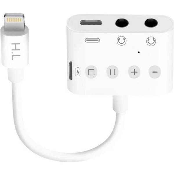 Sovitin - Valkoinen - Lightning Lightningiin, USB-C:hen ja 3,5 mm kuulokeliitäntään - 12 cm - Lataus ja ääni samanaikaisesti