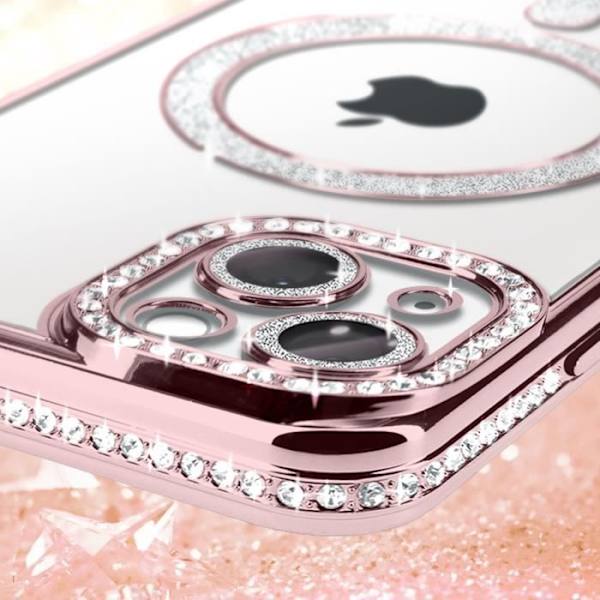 Timanttikotelo iPhone 14:lle - AVIZAR - Strassikivi Contour - Vaaleanpunainen - MagSafe Protection Rosa