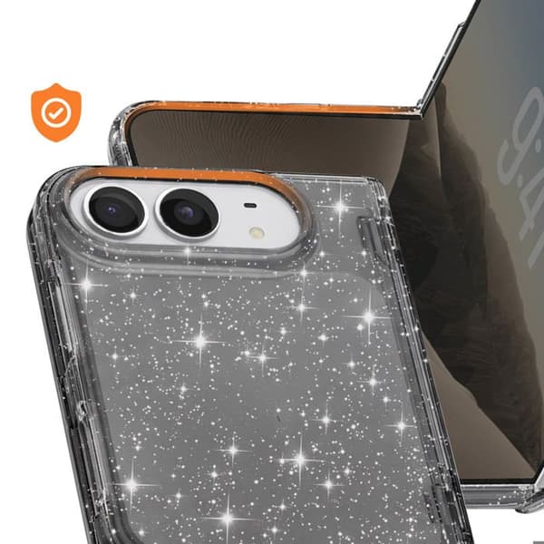 Glitteret cover til iPhone Duo med blød stødabsorberende kant i sort Svart
