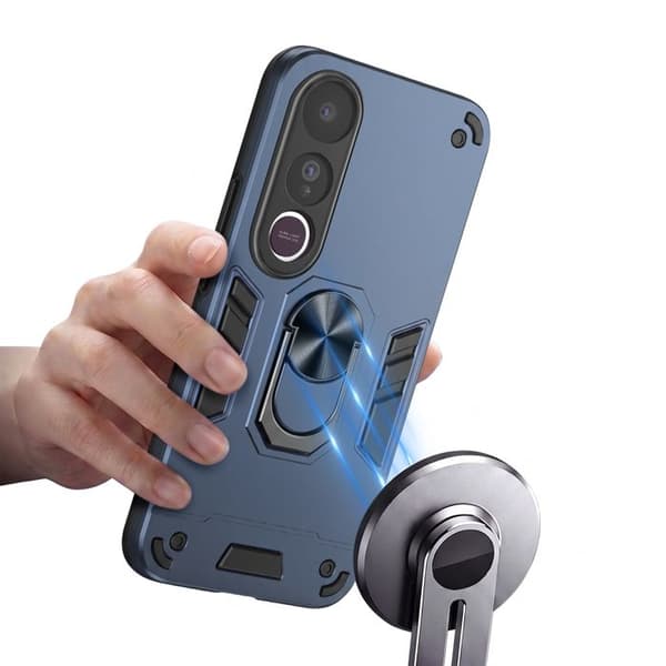 Stødabsorberende cover til Vivo V50 Lite med roterende ring og støtte i blå Blå
