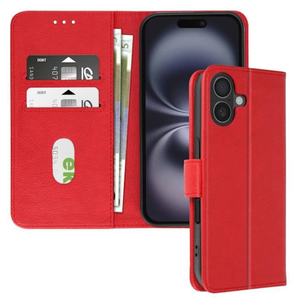 iPhone 16-fodral - AVIZAR - Plånboksficka - Videostöd - Röd - Semihård Röd