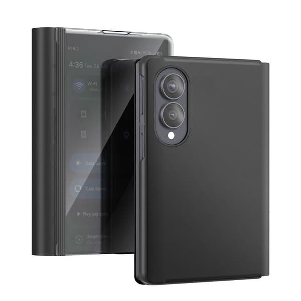 Flip Cover Spejl til Galaxy Z Fold8 Læderlook med Håndfri Støtte Sort Svart