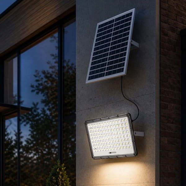 LED-solarprojektor 17 W med solpanel 20 W och automatisk detektion grå Grå