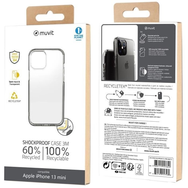 MUVIT FOR CHANGE RECYCLETEK TRANSPARENT SHIELD IPHONE 13 MINI