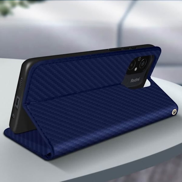 Kotelo Xiaomi Redmi 12C:lle - AVIZAR - Hiiliefekti - Magneettinen läppä - Videotuki - Sininen Blå