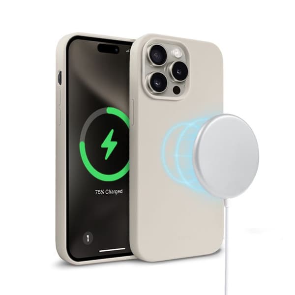Telefoncase - Crong - iPhone 15 Pro Max - Beige sten - Blød - Stødabsorberende MagSafe Sten beige