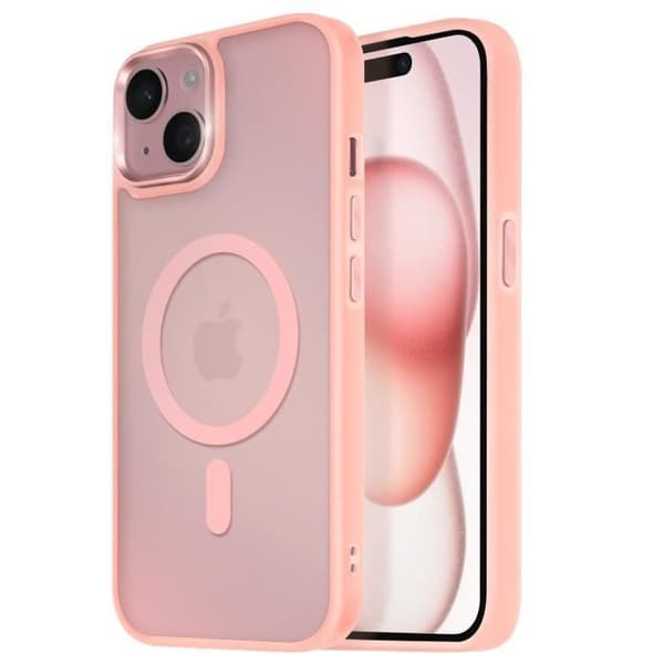 Coque - iPhone 15 - MagSafe - Matt Bagside - Blød Kant - Hævede Kamera Kanter Rosa