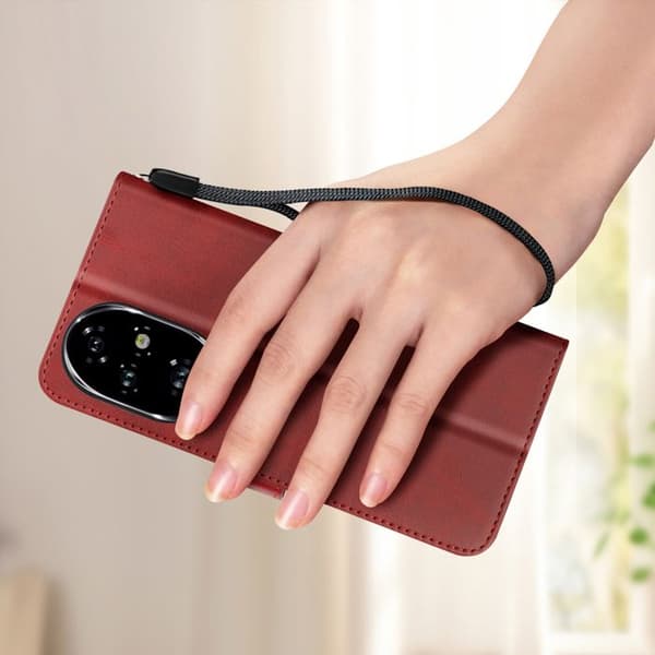 Fodral för Honor 200 Handledsrem Flip Plånboksställ Röd Röd