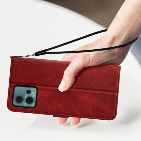 Fodral till Motorola Moto G72 Flip Wallet Videoställ Handledsrem Röd