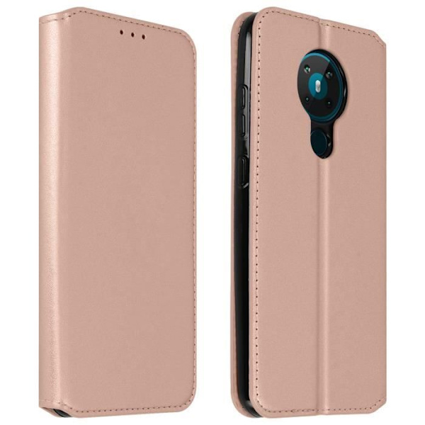 Fodral till Nokia 5.3 - AVIZAR - Korthållare och stativfunktion - Rose Gold eko-läder Rose guld