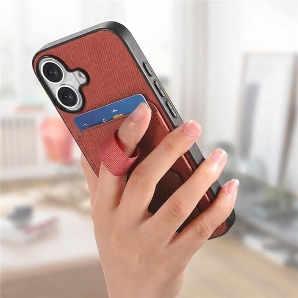 iPhone 17 Kansi Kankaan Efekti, Tuki ja Korttipidike Oranssi Apelsin