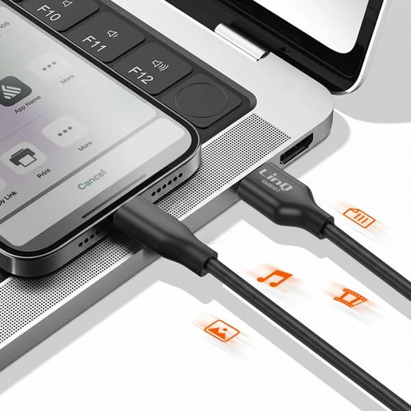 USB-C til USB-A PD 36W 4A Magnetisk Selv-Opbevarende 1.2m LinQ Sort Svart