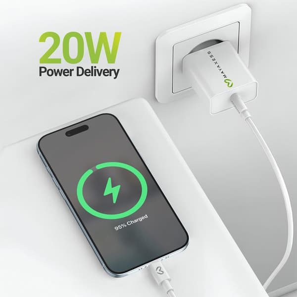 Lader til iPhone Air 20W + USB-C kabel 1m Mayaxess Hvid Vit