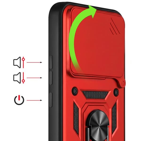 Coque Ring til Redmi Note 15 Pro Plus 4G med Skydelåg til Kamera Mayaxess Rød Röd