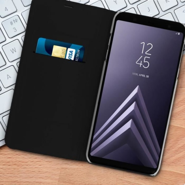 Fodral för Samsung Galaxy A6 Plus - AVIZAR - Plånboksfodral - Syntetiskt läder Svart - Ultraflatt svart
