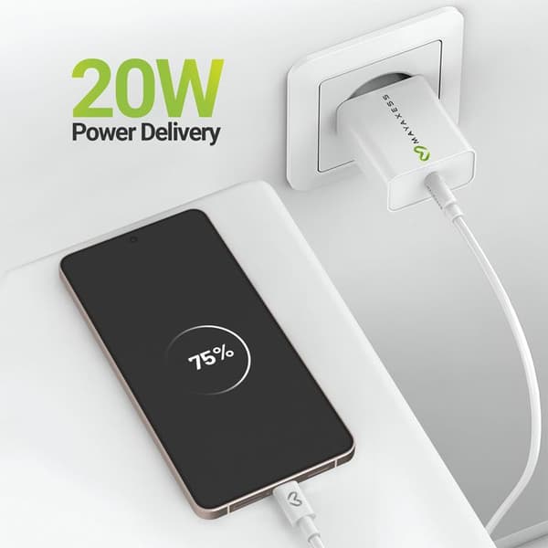 Laddare för Galaxy S26 Plus 20W + USB-C-kabel 1m Mayaxess Vit Vit