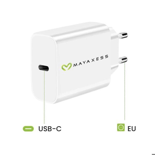 Lader til iPhone 15 20W + USB-C kabel 1m Mayaxess Hvid Vit