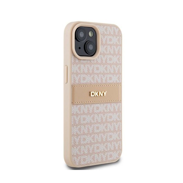 DKNY Leather Mono Stripe & Metal Logo - Fodral för iPhone 15/14/13 (rosa)