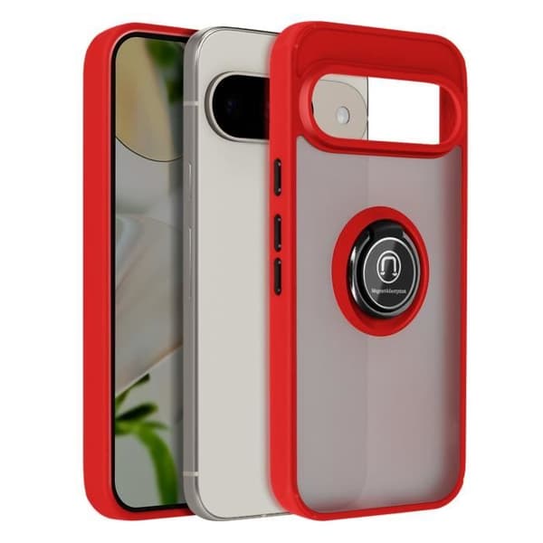 Coque Antichock - Google - Pixel 9/9 Pro - Röd - Videostöd För Ring - Metallfinish Röd
