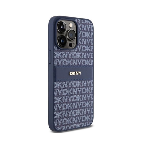 DKNY Leather Mono Stripe & Metal Logo - Kotelo iPhone 15 Pro Maxille (sininen)