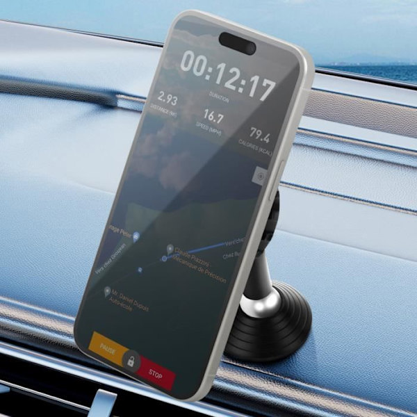 Magnetisk bilhållare - BLUESTAR - 360° roterbar - Självhäftande montering - Svart instrumentbräda Svart