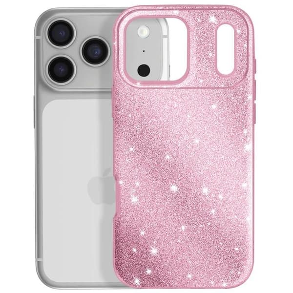 Cover - ADVARSEL - iPhone 17 Pro Max - Bi-Materiel - Glitrende - Hævede Kanter Rosa