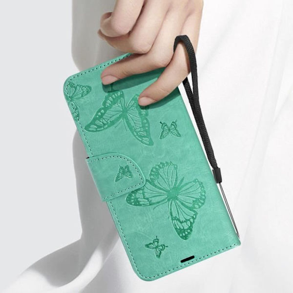 Taske til Samsung A35 5G - AVIZAR - Butterfly Wallet - Turkis - Halvstivt etui Grön