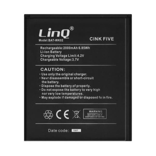 Internt batteri för Wiko Cink Five, Stairway, Bloom - 2000mAh LinQ Black