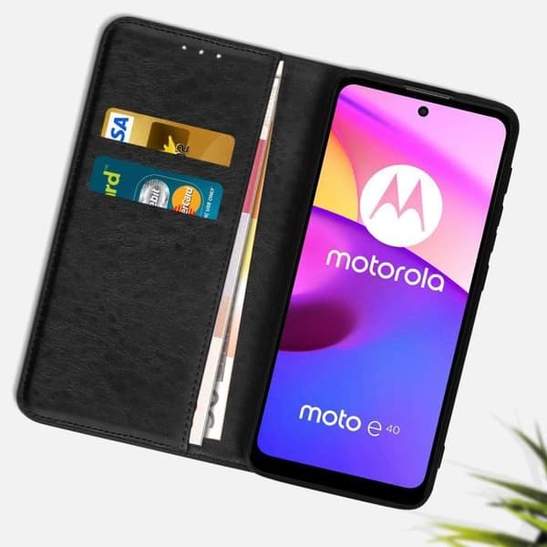 Plånboksfodral - Motorola - Moto E40, E20, E30 - Svart - Videostöd - Magnetisk Stängning Svart