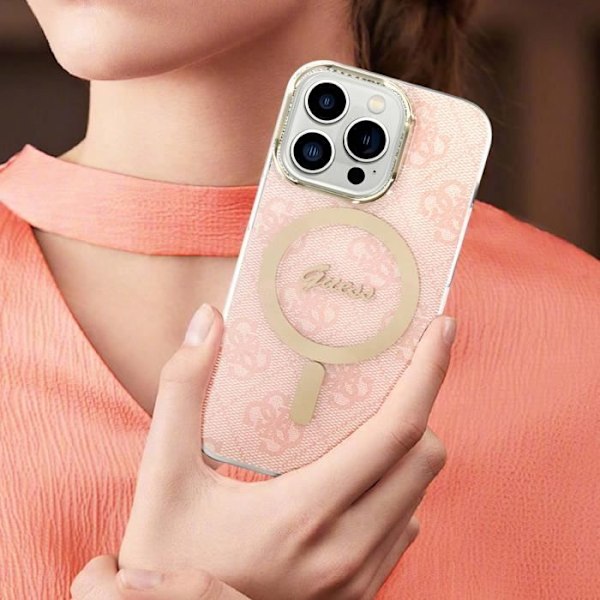 MagSafe Pack för iPhone 14 Pro Max Pattern Case och MagSafe Charger Guess Pink Rosa