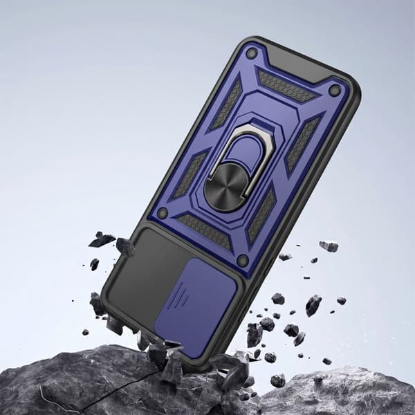 Cover til Redmi Note 17 med ringestøtte og skydelåg til kamera i natteblå Blå