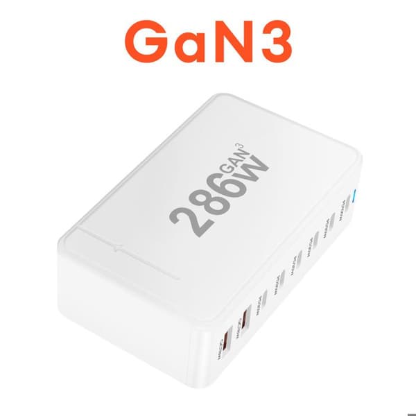 Ladestation - AVIZAR - 286W GaN 3 - 6x USB-C - 2x USB - EU stik Hvid Vit