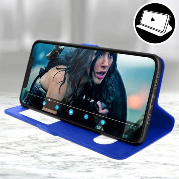 Housse - AVIZAR - Apple iPhone 12 / 12 Pro - Silikone Blød - Dobbelt Vindue - Video Støtte blå