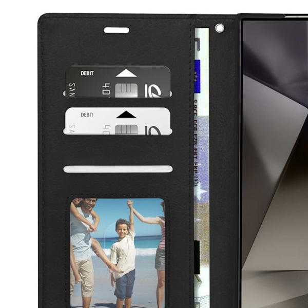 Fodral till Samsung S24 Ultra - MAYAXESS - Plånboksställ Funktion och handledsrem - Svart Svart