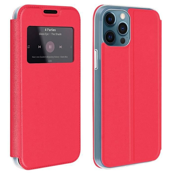 iPhone 12 Pro Max Fodral - AVIZAR - Rött ekologiskt läder - Displayfönster - Videostöd - Korthållare Röd