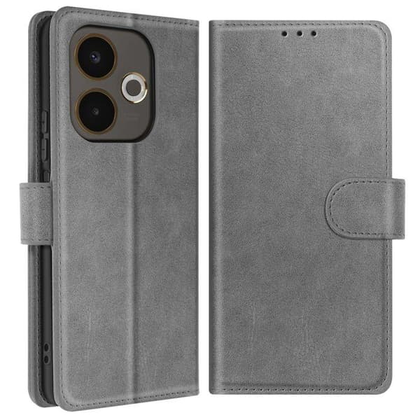 Plånboksfodral - AVIZAR - Oppo A5 Pro - Syntetiskt läder Grå - Stödfunktion - Kortfack Grå
