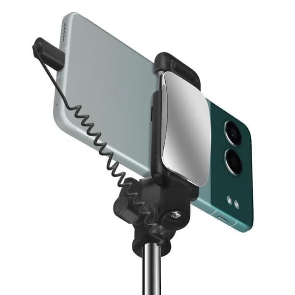 Perche à Selfie - LinQ - Miroir intégré - USB C - Bouton Déclencheur - Noir