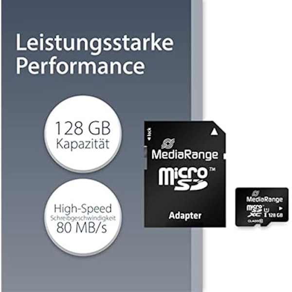 MediaRange MR945 128G UHS-1 Klasse 10 Micro SDXC-hukommelseskort med blå adapter