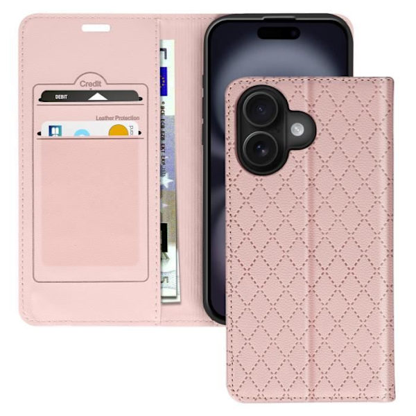 Foliofodral för iPhone 16 Plus Diamantkorthållare Videostöd Rosa Rosa