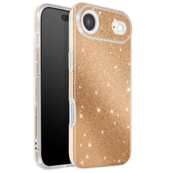 Cover til iPhone Air - AVIZAR - Glitrende Guld - Bi-Materiale - Skærmbeskyttelse - Nøglehalsrem Gul