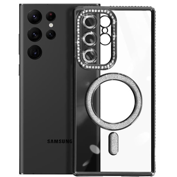 Coque - AVIZAR - Samsung Galaxy S23 Ultra - Rigide - Rhinsten - Kompatibel med MagSafe Svart